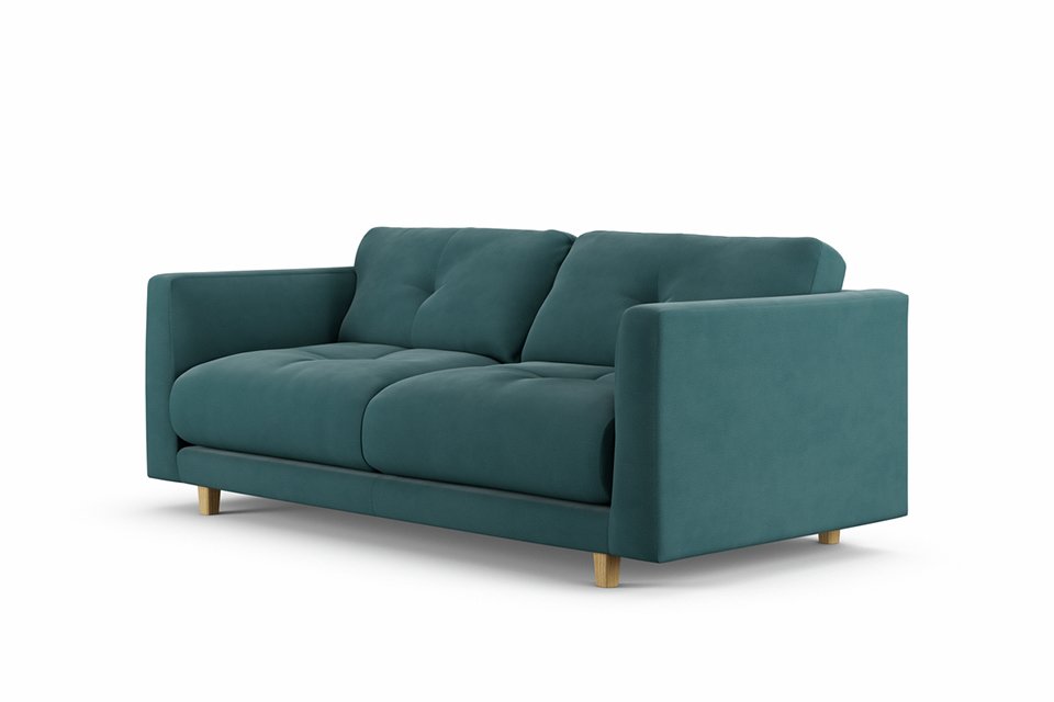 Side view of Habitat Emely Fabric 2 Seater Sofa - Teal - Ash Leg.