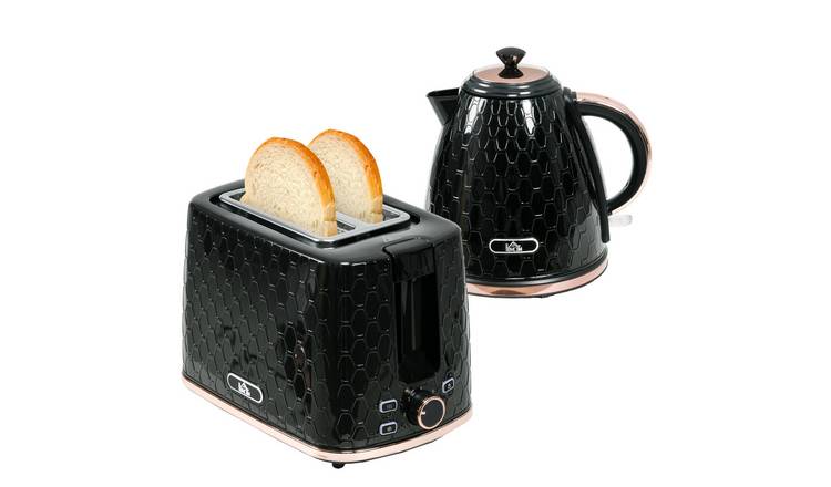 HOMCOM Kettle and 2 Slice Toaster Set with Auto Shut Off - Black