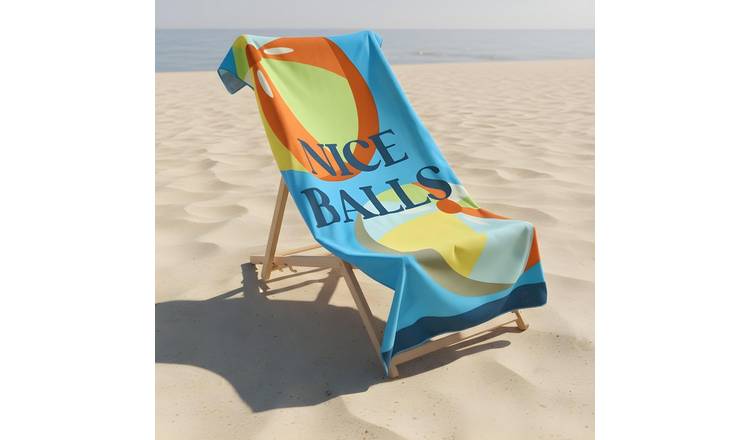 OHS Nice Balls Slogan Microfibre Beach Towel - Blue