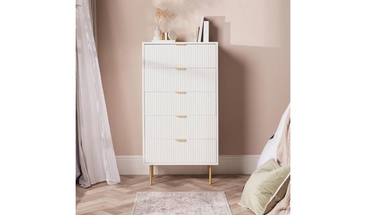 OHS Ribbed Engineered Wood 5 Drawer Unit - Cream
