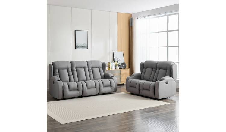 Furniture Online Caesar Electric Recliner Fabric 2+3 Seater Sofa Set - Grey
