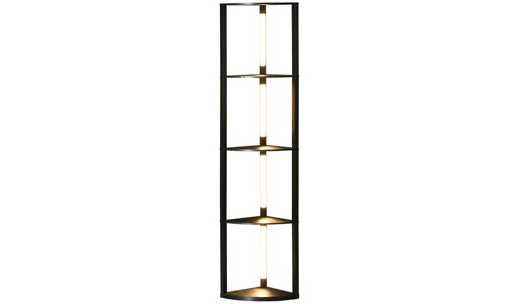 HOMCOM 4 Tier Dimmable LED Floor Lamp with Shelves - MDF - Black