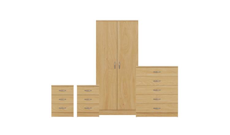 Vida Designs Riano Bedroom Set (Bedsides, 5 Drawer Chest, 2 Door Wardrobe)-Pine