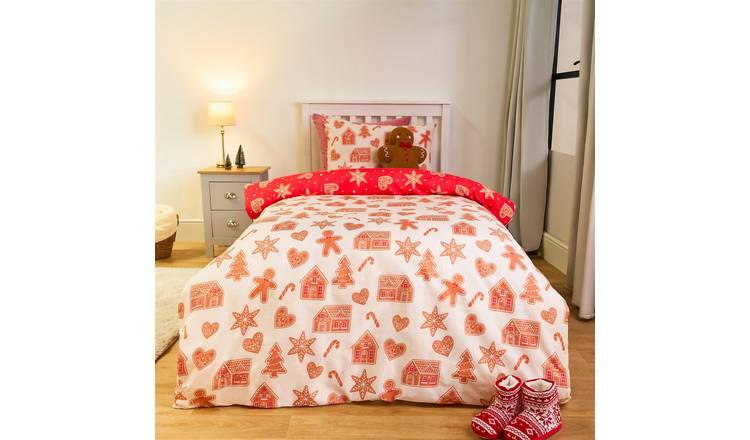 OHS Gingerbread Print Bedding Set Reversible Duvet Cover Set Natural - Single