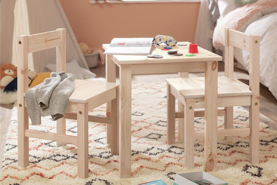Argos Home Scandinavia solid wood kids table & chairs.