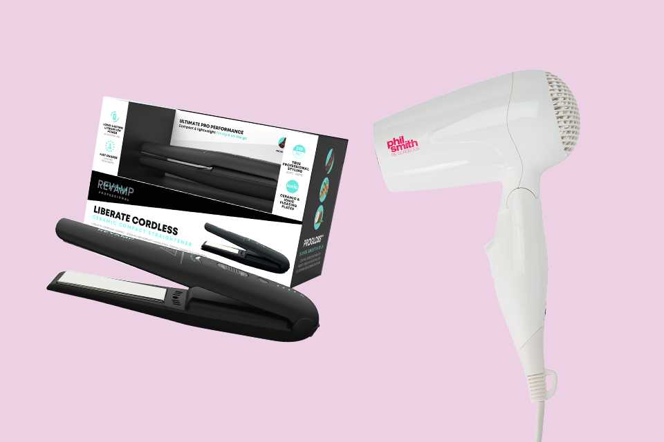 Phil Smith Lightweight Travel Hair Dryer and Revamp Progloss Liberate Cordless Compact Hair Straightener.