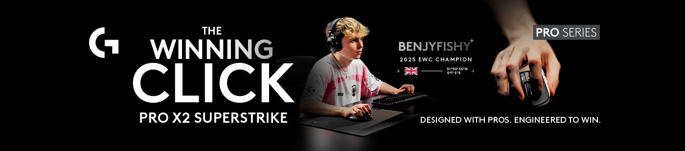Logitech. The winning click. PRO X2 SUPERSTRIKE. Pro series.