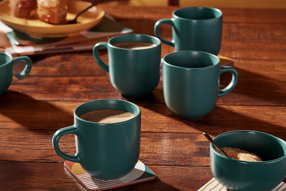 Habitat Matte Glaze Set of 4 Stoneware Mugs - Teal.
