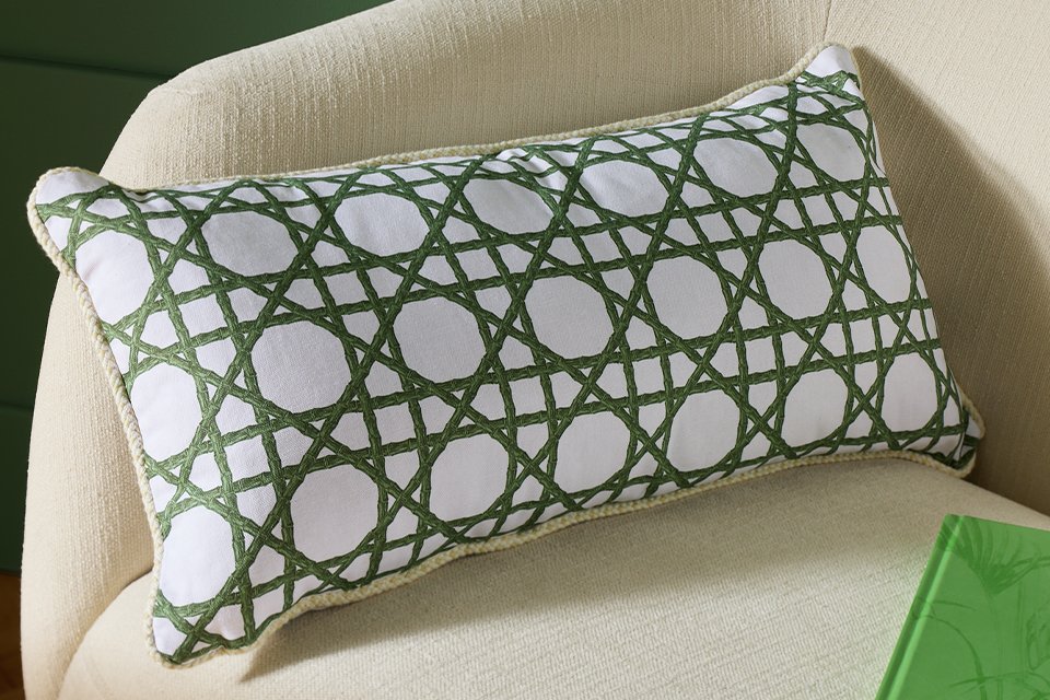 Habitat Bamboo Print Cushion White & Green - 60x30cm.