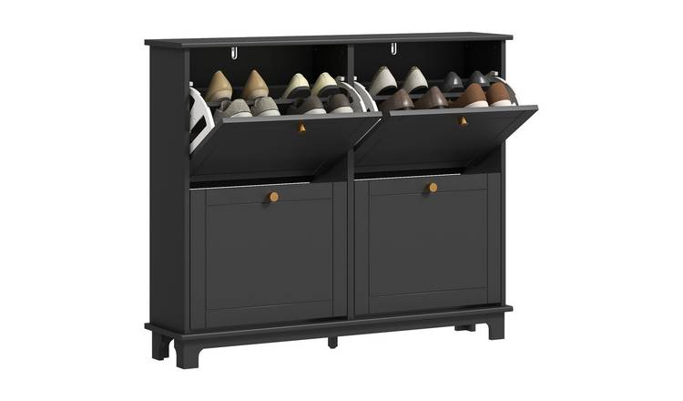 HOMCOM Modern Adjustable Storage Cabinet for 16 Pairs of Shoes - Black