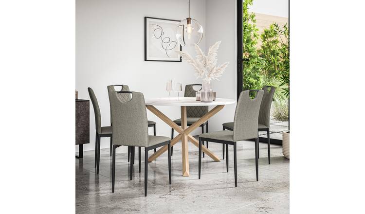 Furniture Online Malvern Monza Marble Top Dining Table & 6 Grey Chairs