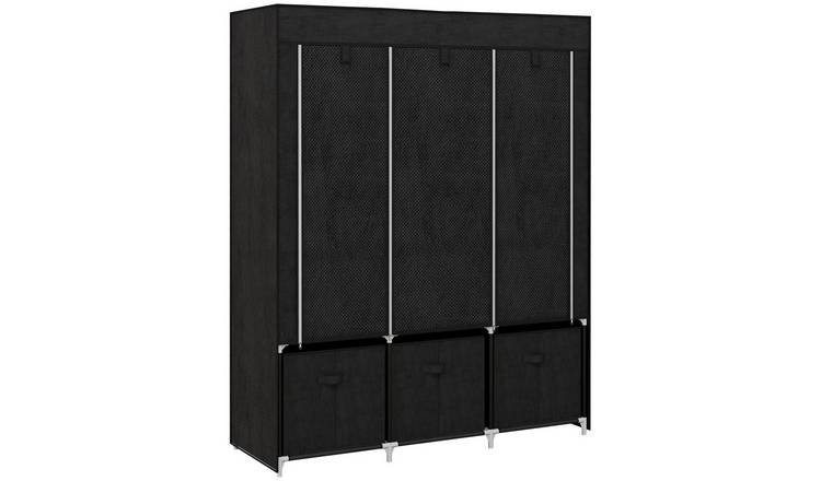 HOMCOM Fabric Wardrobe with 5 Shelves 2 Rails and 3 Drawers - Black
