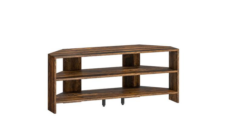 HOMCOM Modern Corner TV Stand with 2 Open Shelves - Rustic Brown