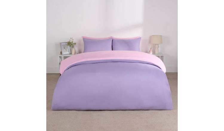 OHS Plain Dyed Reversible Duvet Cover Set Lilac/Pink - Single