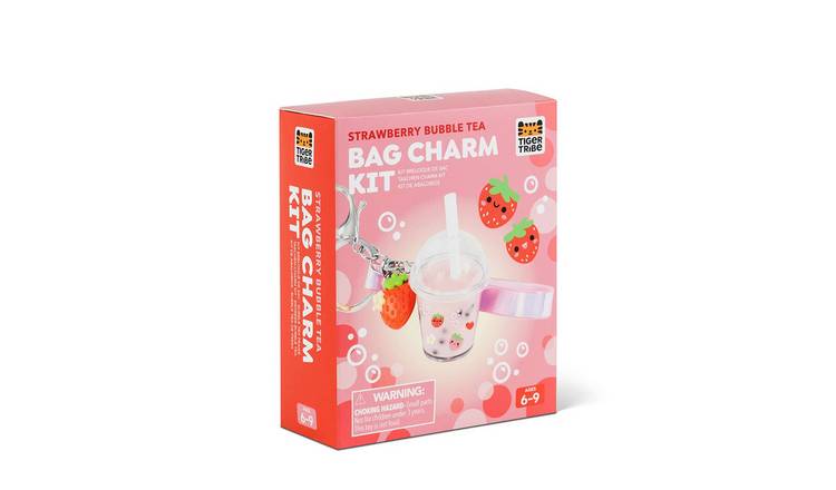 Tiger Tribe Bag Charm Kit Strawberry Bubble Tea - 6 Years +