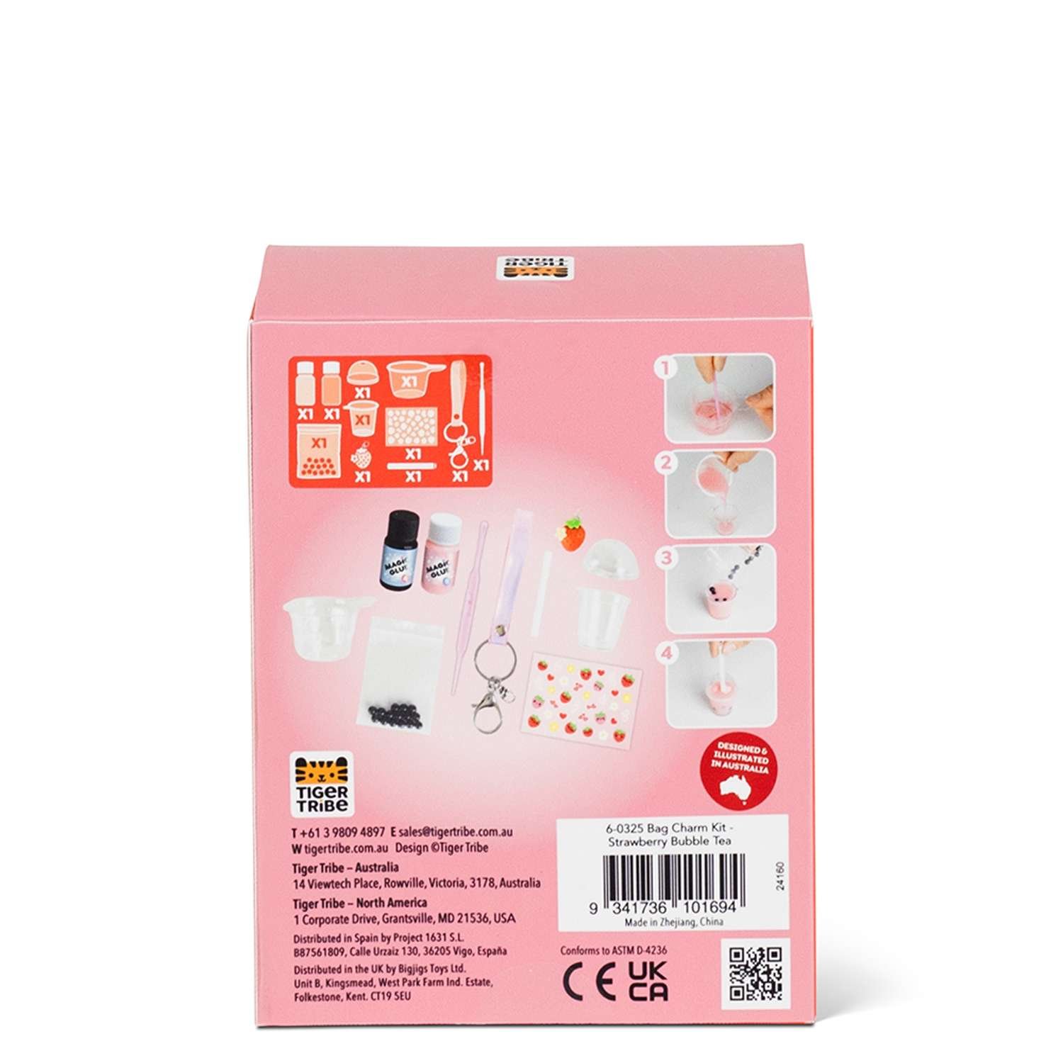 Tiger Tribe Bag Charm Kit Strawberry Bubble Tea - 6 Years + - Image 6