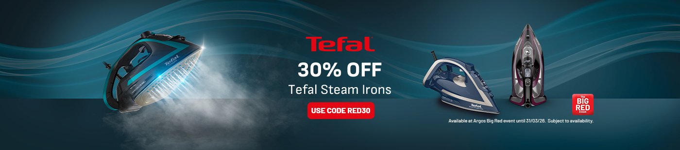Tefal. 30% off Tefal steam irons. Use code RED30.