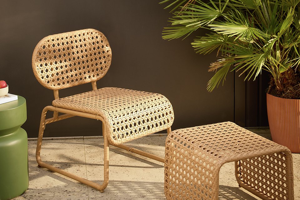 Habitat Global Accent Chair and Footstool - Natural. 