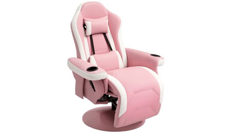 HOMCOM Faux Leather Swivel Reclining Gaming Chair with Storage Pocket - Pink