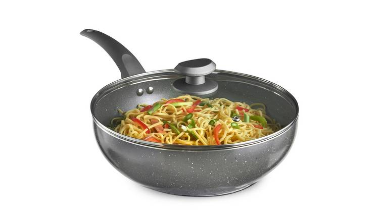 VonShef 28cm Aluminium Induction Safe Marble Wok - Black