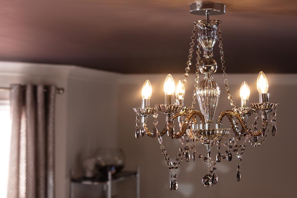 An image of a silver and glass chandelier.