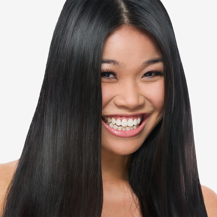 A woman with long, straight black hair.