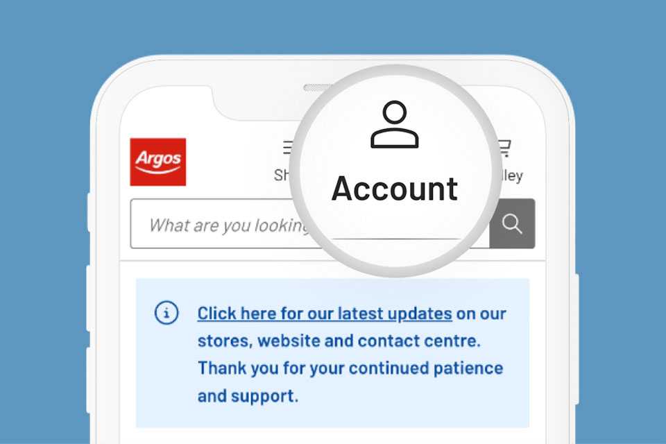 Argos website with account highlighted.