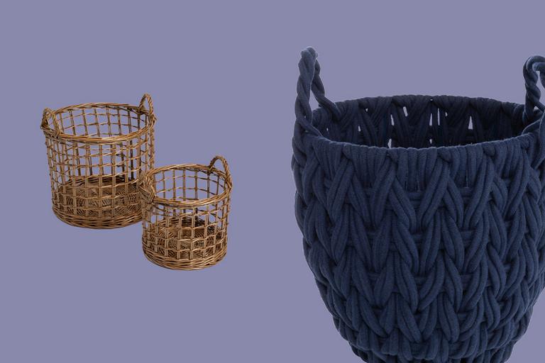 Two fisherman style storage baskets.