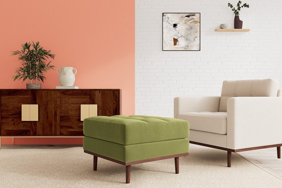 Green ottamon with storage.