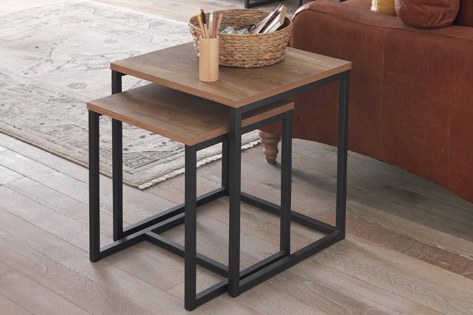 Nest of tables in living room.