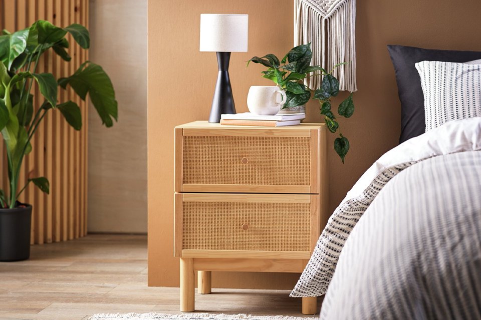 Side table in bedroom.