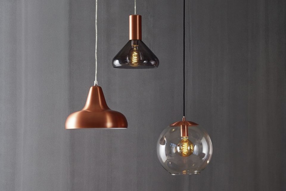 Gold and brass ceiling lights hanging.