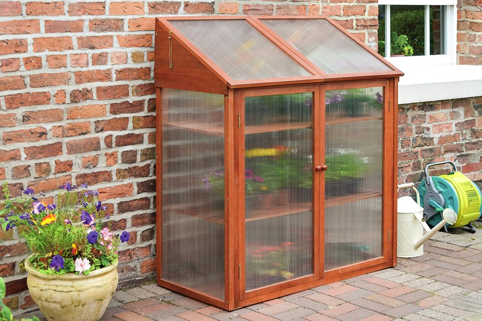 Rowlinson Hardwood 2 tier mini greenhouse.