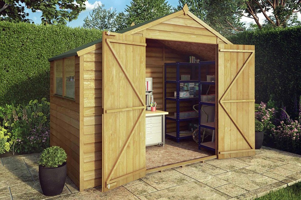 Mercia Overlap Apex wooden shed placed outdoors.