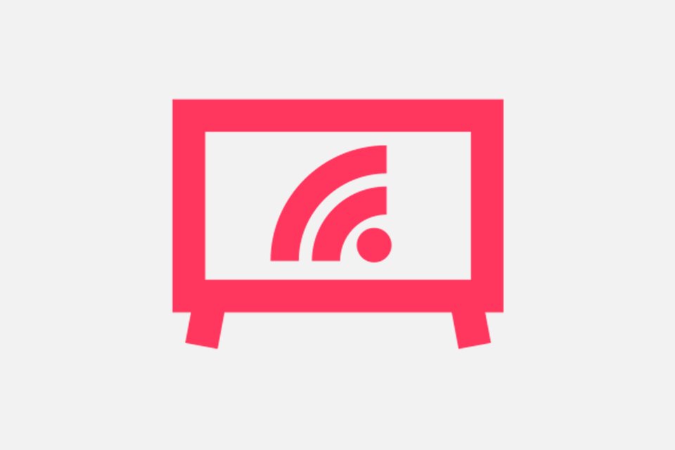 Red line diagram of a TV with Wi-Fi icon on it. 