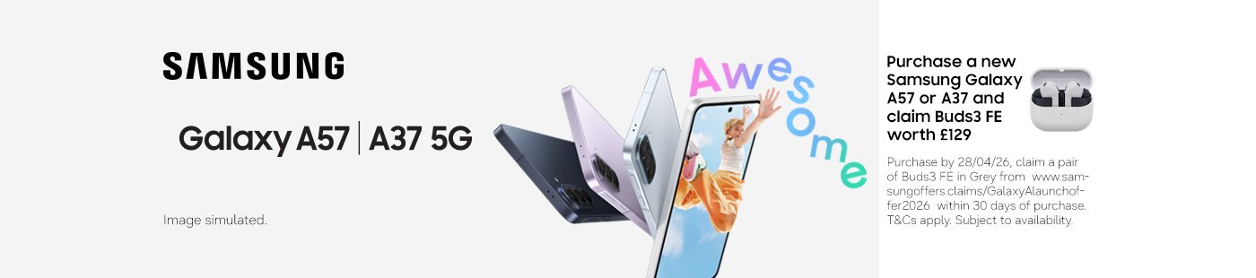Samsung Galaxy A57 | A37 5G. Purcahe a new Samsung Galaxy A57 or A37 and claim Buds3 FE worth £129.