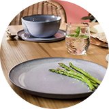 A Habitat Evora 12 piece stoneware dinner set in blue.