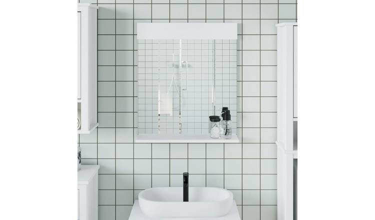 Walplus Solid Wood Bathroom Mirror - White - 60 x 12 x 70 cm