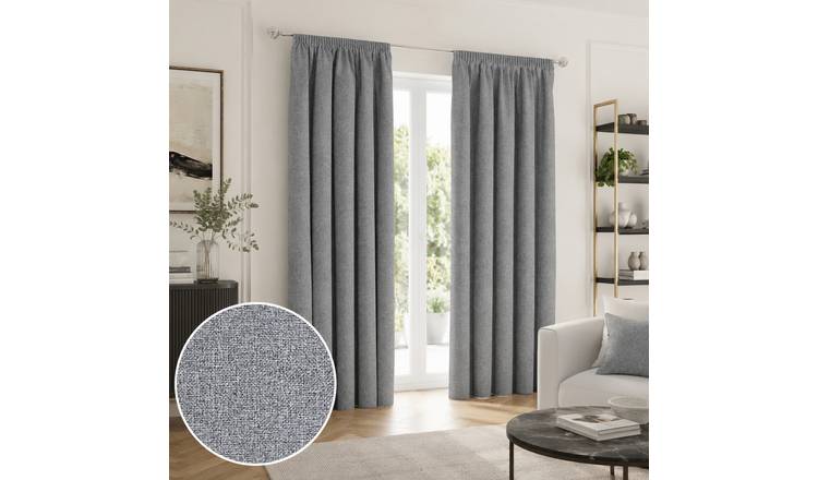 Enhanced Living Alderley Blackout Pencil Pleat Curtains - 117 x 137cm - Grey