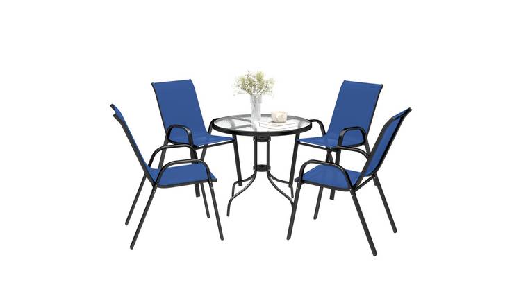 Outsunny 4 Seater Garden Dining Set with Parasol Hole - Dark Blue