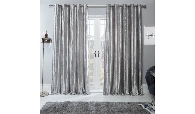 OHS Eyelet Crushed Velvet Curtains 168 x 183cm - Silver