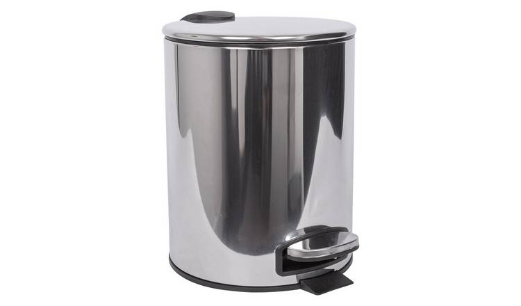 Harbour Housewares Round Stainless Steel Pedal Bin - 5L - Chrome