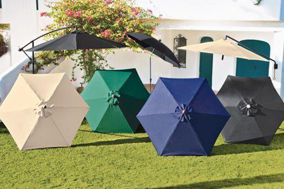 Argos water repellent garden parasol.