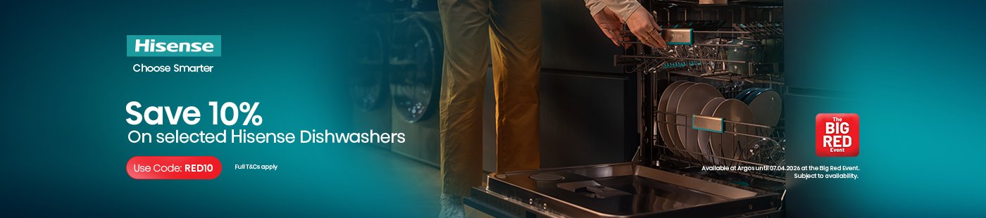 The Big Red Event. Save 10% on selected Hisense dishwashers. Use code: RED10.