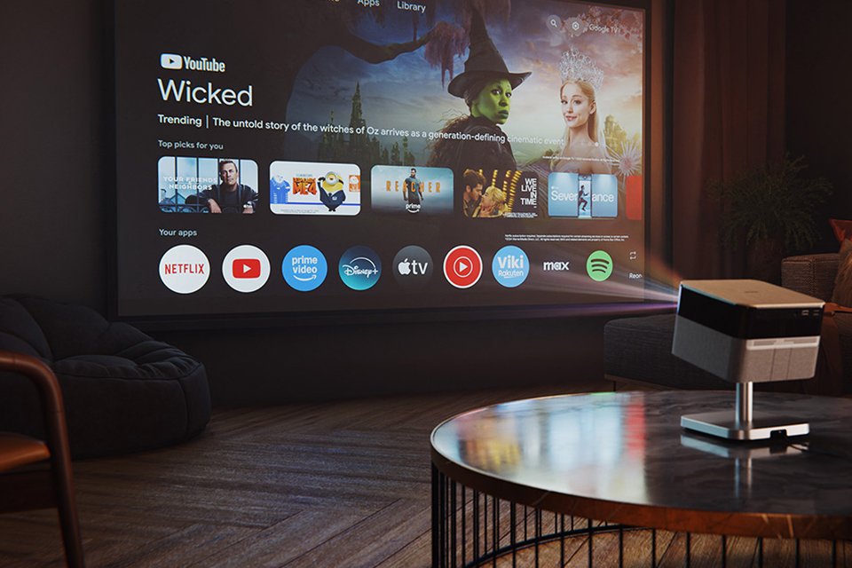 TV home screen being displayed on Epson projector.