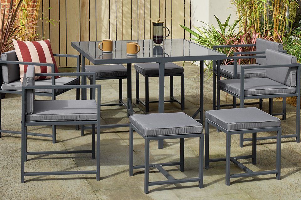 Argos Home 8 Seater Modern Space Saving Patio Set- Charcoal.