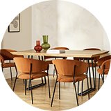 Habitat Amory Natural Dining Table & 6 Orange Chairs.