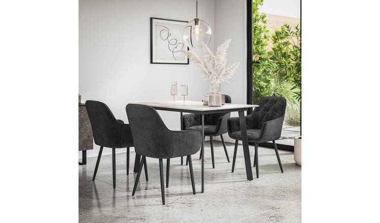 Furniture Online Haydon Anika Marble Effect Dining Table & 4 Black Chairs