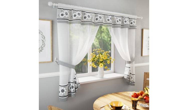 Tyrone Textiles Keswick Rod Pocket Curtain Window Set - 249 x 91cm - Black