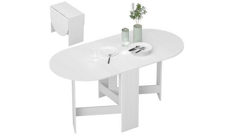 HOMCOM 6 Seater Folding Drop Leaf Oval Dining Table - Ash Wood Effect
